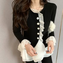 쉬폰레이스프릴 가디건티셔츠