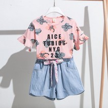 여아 여름옷 세트 마린룩 아동복 여름 한국 티셔츠 중 청 반바지 투피스 R11506