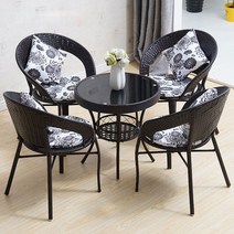 미니원탁원형/사각식탁테이블+의자4개 4인 셋트(의자포함)카페테이블 테라스 카페 야외 펜션 타운하우스, E-4