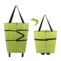 바퀴 달린 접이식 쇼핑 카트 트롤리 가방 재사용 가능한 식료품 식품 정리 야채, [20] C Green Dots