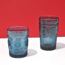 이태리 로맨틱 드링크잔 2 color 클리어 블루 컬러 유리컵 언더락 하이볼, 언더락M