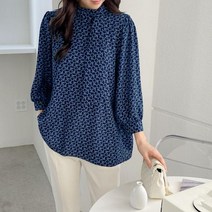 패턴옆리본블라우스 1115007BLOUSE 프린트 패턴셔츠 블랙 Black 블루 Blue 인디핑크 Indy Pink 아이보