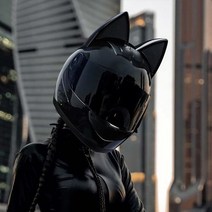 고양이 귀 헬멧 자전거 전동 킥보드 라이딩 헬멧, 블랙캣 블랙렌즈 블루투스 헤드셋, S