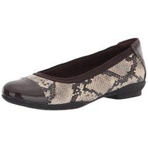 Clarks 여성용 사라 오키드 발레 플랫 블러쉬 가죽/특허 콤비202647, 7, Taupe Snake/Patent Combination