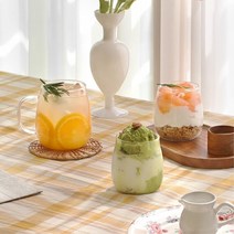 홈카페 내열 강화 유리컵 투명 손잡이 아이스커피잔 라떼잔 플랫화이트 아메리카노잔, Large(500ml), 손잡이형