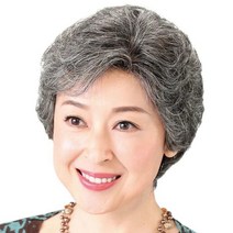 할머니 가발 중년 여성 통가발 여자 자연스러운 노인 단발머리 리얼머리 곱슬머리 연기 부인 시어머니 머리커버, 5블랙5화이트고온사송모망빗