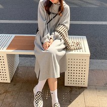 수피 레터링 여성 기모 롱 후드원피스 루즈핏