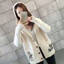 자수 아우터 니트가디건 봄가을 인싸템 후드 스웨터 코트 상패 디자인 여성 상의 3819051656, M, 쌀 화이트 전문점 품질 관심을 가지다