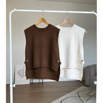 양단추 라쿤 니트 조끼 데일리 베스트