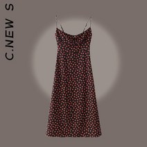 바스원피스 키작녀원피스 인견원피스 린넨원피스 점프수트 린넨점프수트c.new s 드레스 여성 새로운 꽃무늬 레트로 미디 드레스 민소매 등이 없는 스파게티 스트랩 비치 롱 드레스