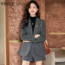 vsyoy 패션 정장 반바지 세트 여성의 2023 가을 새로운 캐주얼 외국 스타일 프라이드 스트리트 슈트 코트 유행 투피스 세트