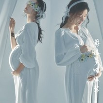스튜디오 출산 사진 프랑스 복고풍 흰색 만삭촬영 드레스