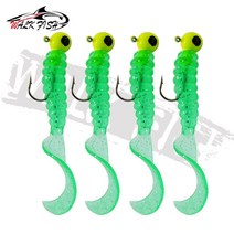 텃밭 관리기 농업용관리기 도보 물고기 4PCS 3.5g 지그 후크 6cm 소프트 테일 루어 미끼 웜 구더기 실리카, 10 Light green
