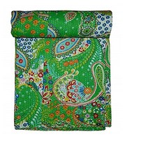 Ruhani Crafts 인도 수제 페이즐리 프린트 트윈 사이즈 타 퀼트 타 담요 침대 커버 트윈 타 침대보 보헤미안 침구 타 사이즈 228.6 x 152.4cm(90 x