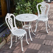 심플 화이트 주물 티테이블 2인용 부부세트 가든정원, 화이트세트E 티테이블66CM