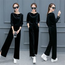 골드 벨벳 세트 여 가을 겨울 투피스 루즈핏 슬림 배기 팬츠 일자 어깨 WZB090401