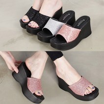 런슈즈 발편한 반짝이 펄 글리터 통굽 키높이 여성 슬리퍼 8.5cm