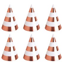 홈파티 파티장식 테이블데코 포토존 셀프파티 식기세트 테이블장식 파티풍선 파티접시 테이블메트 고깔풍선, 1개, 스트라이프 고깔모자 메탈릭로즈골드(6개입)