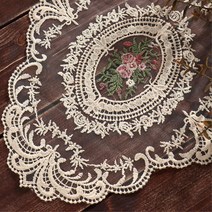 엔틱화장대 화장품 받침용 레이스깔개 생일파티 자취방 식탁보 교회신방, 베이지