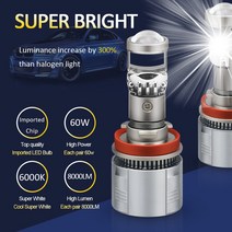 H7 LED 프로젝터 미니 렌즈 자동 12V 60W 6000K 오토바이 헤드 램프 하이 로우 빔 터보 팬 라이트 H11 900, 04 9006/hb4