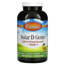 Carlson Solar D Gems 비타민 D3 + 오메가 3 천연 레몬 향 2 000IU 소프트젤 3 옵션확인필수, 2000 IU