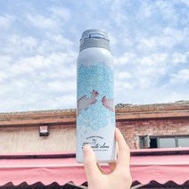 JINGHENG 빨대 보온컵 성인 소녀하트 여학생 ins하라주쿠스타일 심플 보온병 휴대용 물컵, T06-핑크(480ML)리틀폭스