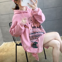 위위브렌 대형 중간 길이 후드 스웨터 드레스 여성의 트렌디 한 겨울 따뜻한 플러스 벨벳 패딩 재킷 원피스