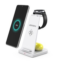 ARSOBIYA 3in1 갤럭시워치 무선충전기 멀티 삼성기기 충전거치대, 화이트