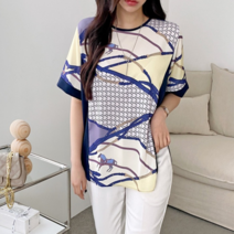 플랩 플랩 홀스 체인 반팔 블라우스