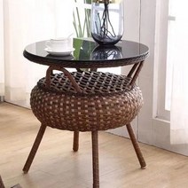 발코니 흔들의자 국산 등나무 흔들 흔들의자 레저 의자 게으른 모조 대나무 등나무 성인 야외 흔들의자 북유럽 안락의자, 커피 테이블