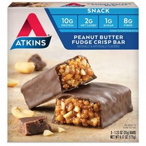Atkins 스낵 바 땅콩 버터 퍼지 크리스프 단백질 10g 순탄수화물 2g 설탕 1g 174.9g(6.1온스) 5개입 (포장은 다를 수 있음)