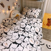 캐릭터침구 심플 흑백 애니메이션 곰돌이 비니 4종 이불커버 단 침대용품 침실 기숙사 09 쓰리 피스이다 2567213212