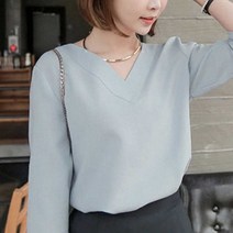 여자 비즈니스 캐주얼룩 브이넥 블라우스 이너 코디 - 2023968EA