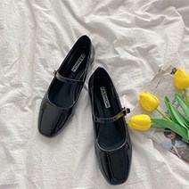 따봉오빠 2.5cm 여성 에나멜 버클 스트랩 플랫 단화 블랙(DB107)