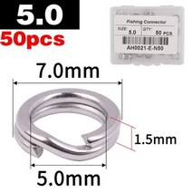 50pcs 304 스테인레스 스틸 커넥터 낚시 분할 반지 회전 3 #-8 # 더블 서클 라운드 스냅 루어 오픈 잉어 낚시 액세서리, 50 pcs, Size5