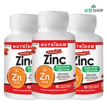 뉴트리돔 아연 Zinc 비스글리시네이트 영양제 60캡슐 2개월분 3병 보엠SHOP 캐나다 직배송