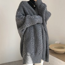 노들쇼핑 베이지 그레이 와이드 로브 꽈배기 롱 가디건