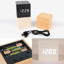 우드 큐브 LED탁상시계 LED탁상시계, 흰색