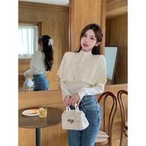 트위스트 하프 하이 칼라 니트 가디건 여성 봄 화이트 스웨터 판초 숄 레트로 슬리밍 숏 코트 탑