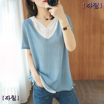 K.ONLINE SHOP여성 반팔 후드티 티셔츠 레이어드 루즈핏 여름티kc03 후드티 후드집업 가디건