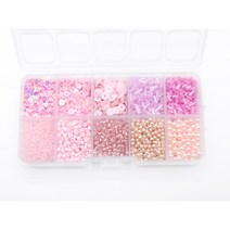 비즈 공예 재료 만들기 세트 DIY 키트 시드비즈 막대비즈 반지 팔찌 크리스탈 스팽글, 사각 10칸 핑크 아이싱