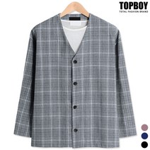 탑보이 체크 오버핏 노카라 블레이져 자켓 (ADD012)
