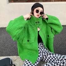 JH 가을 겨울 패션 집업 나른한 그린 박시 니트 차이나 니트 카디건 C008
