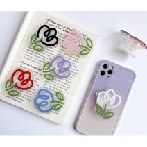 아크릴 튤립 꽃 휴대폰 그립톡 거치대 2p 동영상보기, 옐로우+블랙