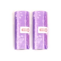 5-15 롤 애완 동물 똥 가방 일회용 개 폐기물 수집가 쓰레기 강아지 발 인쇄 Pooper 가방 작은 롤 야외 청소, 퍼플(프린트), 15 롤