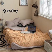 Gao ding 일본식 세탁 면 여름이불 쓰리피스여름 시원한 이불 체크 무늬 스트라이프 싱글 더블 에어컨 이불 세탁기 빨