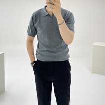 아도르클래식 르에그 반오픈 카라 캐주얼 남자 여름 스판 좋은 니트 반팔티