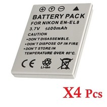 니콘 EN EL8 배터리 CLPIX P1 P2 L1 L2 S1 S2 S3 S4 S5 S6 S7 S8 S9 1400mAh, 04 4 Pcs Battery