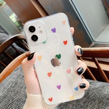 iPhone 11 12에 대한 투명한 귀여운 사랑 심장 소프트 전화 케이스 미니 프로 맥스 캔디 컬러 지우기 iPhone 7 8 Plus X XS XR SE 2020