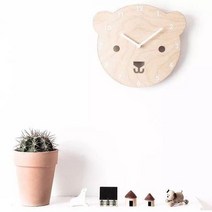 해외배송 북유럽 스타일의 나무 곰 시계 음소거 시계 벽시계 어린이 방, 02. 검은 귀